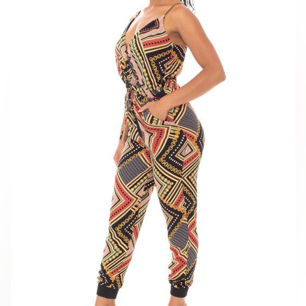Mixed Print Wrap Jumpsuit